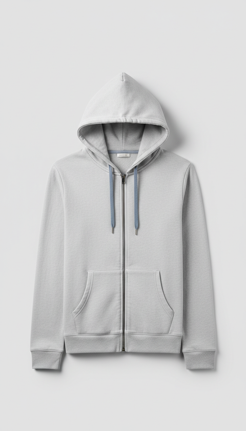 Pale Silver Streamlined Zip-Up Hoodie